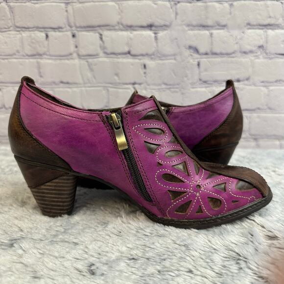 Spring Step By L'Artiste Arabella Leather Ankle Boots Purple Brown Size 39 US 8 - Picture 6 of 11